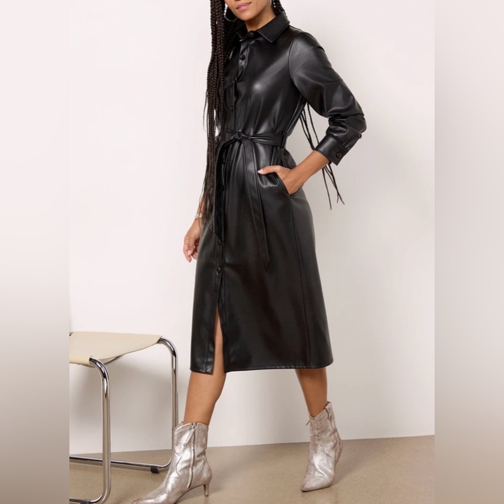 Evereve Black Inez Vegan faux Leather Trench Dress with Collar